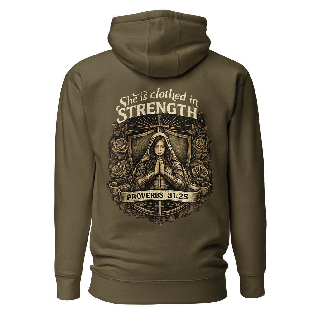 “She Is Clothed in Strength” Unisex Hoodie  Rock-Founded Co.