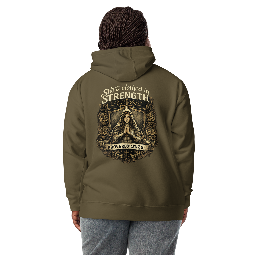 “She Is Clothed in Strength” Unisex Hoodie  Rock-Founded Co.